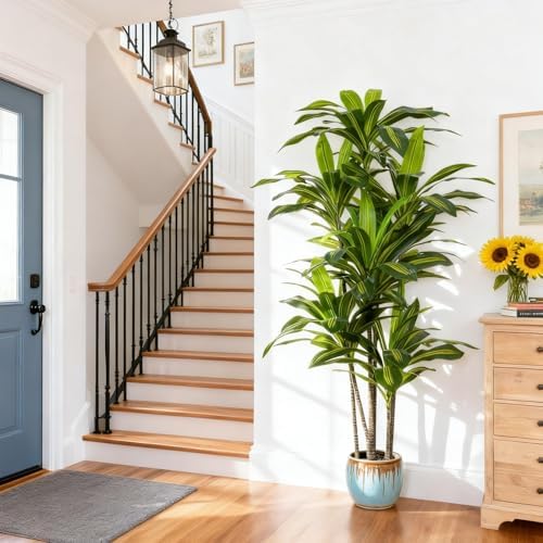 5ft Dracaena Artificial Plant - Large Tropical Indoor Fake Tree with Lifelike Leaves - Tall Faux Floor Plant in Pot for