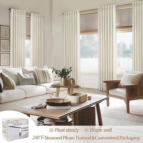 Extra Long Floor to Ceiling Drapes 108 Inches Long 2 Panels Set for Sliding Glass Door, Pinch Pleat Cream Sheer Curtain