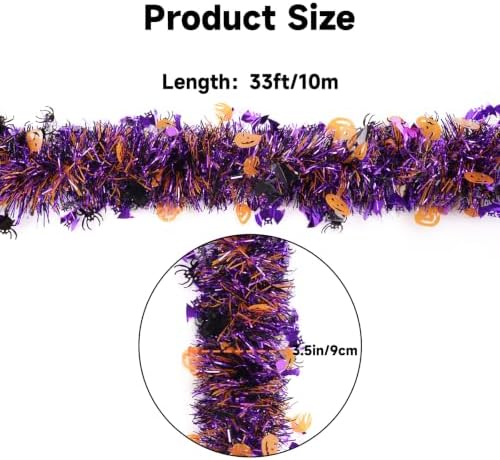 KINGLAKE Halloween Black Orange Purple Tinsel Garland 33 FT