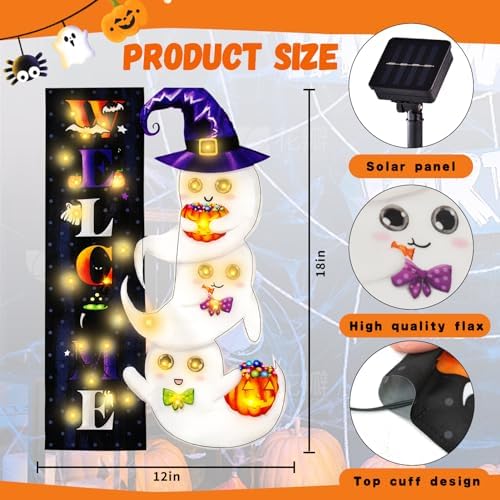 Halloween Lighted Garden Flag, Ghost Yard Decor, 28x40 In