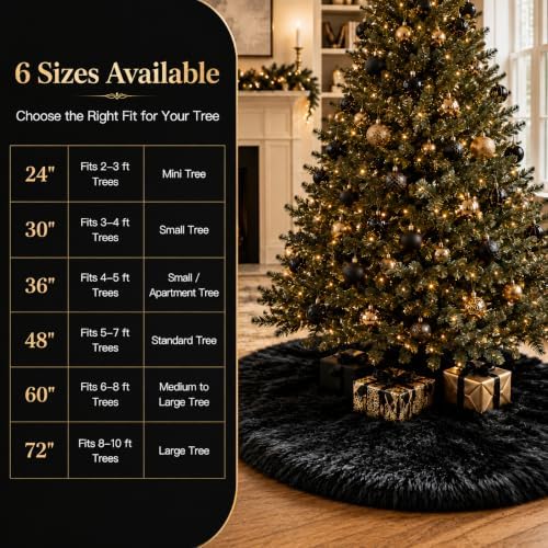 AISENO 60 Inch Black Faux Fur Christmas Tree Skirt - Halloween Tree Skirt Plush Holiday Decor for Xmas Tree, Festive Party, Home Decorations