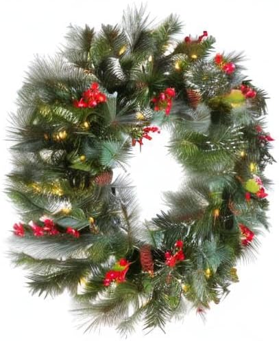 National Tree Company 24in Pre-Lit Wintry Pine Artificial Christmas Wreath