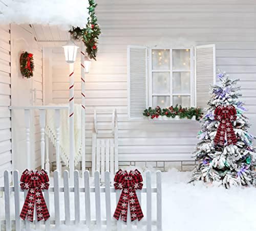 Hying Large Christmas Bow for Wreath, Red Black Buffalo Plaid Bows for Front Door Wall Fence Decor, Snow Wreath Bow Tree Topper for Winter Party Decoration Supplies