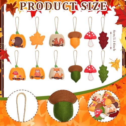 Smoothnovelty 12 Pcs Fall Felt Ornaments Thanksgiving 3D Hanging Tree Decor