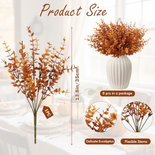 RECUTMS Fall Outdoor Decor Artificial Plant UV Resistant Faux Greenery Stem
