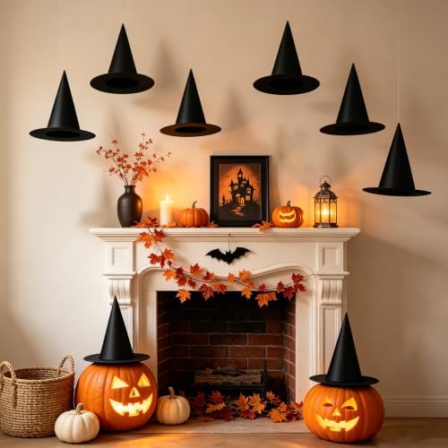 12PCS Halloween Witch Hats Witch Costume Accessory, Black Witch Hat for Halloween Party Decoration