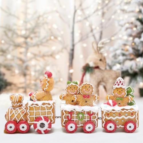 Hodao 9.25 in Christmas Gingerbread Man Train Decoration, Xmas Gift