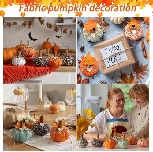 Geelin 8 Pcs Fall Fabric Pumpkins Thanksgiving Farmhouse Table Decor