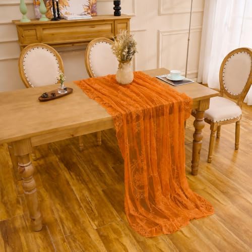 Fall Orange Lace Tablecloth, Vintage Rectangular Table Cloth 55”x70