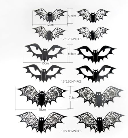 Halloween Decoration 48Pcs Reusable Black Bats Wall Stickers with Double Sided Foam Tape Large Hollow Bats Wall Decals for Wall Bedroom Fireplace Ceiling Halloween Party Indoor Outdoor Decor Supplies