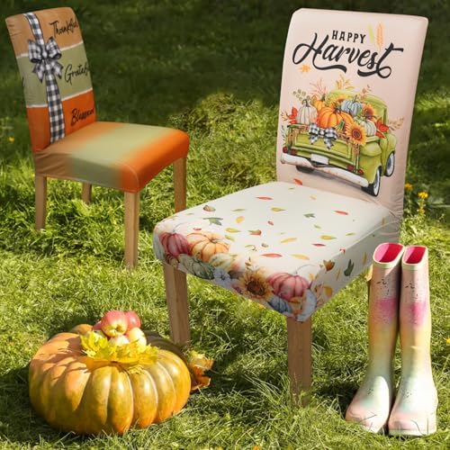 Thanksgiving Chair Covers Set of 6 Fall Dining Chair Covers for Party Kitchen Removable Seat Cover for Chairs Thanksgiving Decorations Indoor