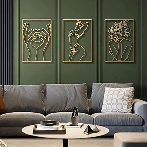 Glamativity Large 4 Pack Gold Wall Art Décor, Minimalist Décor Single Line Art Wall Décor, Real Metal Wall Art, Woman's