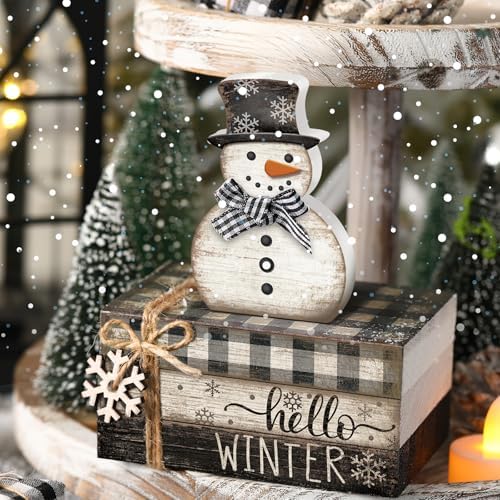 4 Pcs Winter Snowman Decor, Hello Winter Table Decorations