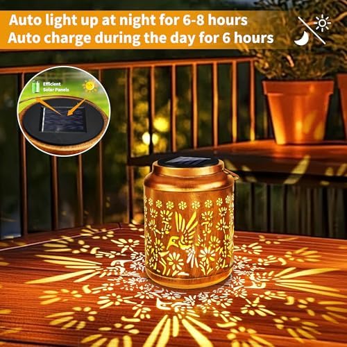 Brizled Hummingbird Solar Lantern Outdoor, 2 Pack Hanging Solar LED Lantern Waterproof, Warm White Outdoor Tabletop Lantern Lamp, Decorative Garden Lights for Patio Yard Porch Pathway Lawn Home Decor