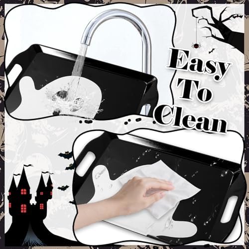 JarThenaAMCS 4 Pcs Halloween Ghost Serving Tray Black White Cute Ghost Handled Melamine Board Trick or Treat Serving Platter for Home Party Food Supplies