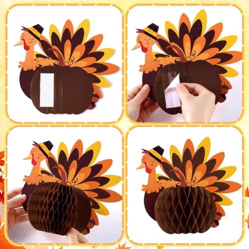 Fourluoo 12 Pcs Fall Thanksgiving Table Decor Turkey Honeycomb Centerpiece
