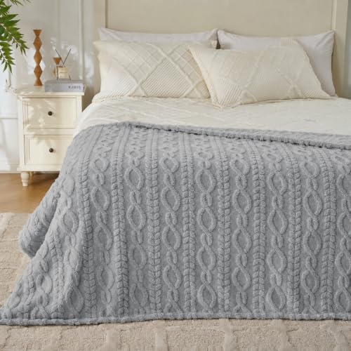 Grey Throw Blanket - Soft & Fluffy Fleece, Cute & Aesthetic, Perfect for Sofa, Couch, Chair, Bed, Living Room &