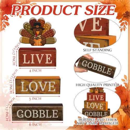 Lineshading 4 Pcs Thanksgiving Wooden Block Signs Turkey Tiered Tray Decor