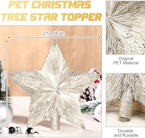 Threehoney 8.3 Inch Christmas Star Tree Topper Glitter Decor,Champagne Gold
