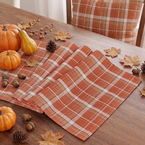 Softalker Fall Checkered Tartan Table Runner, Orange, 13 x 36 Inch