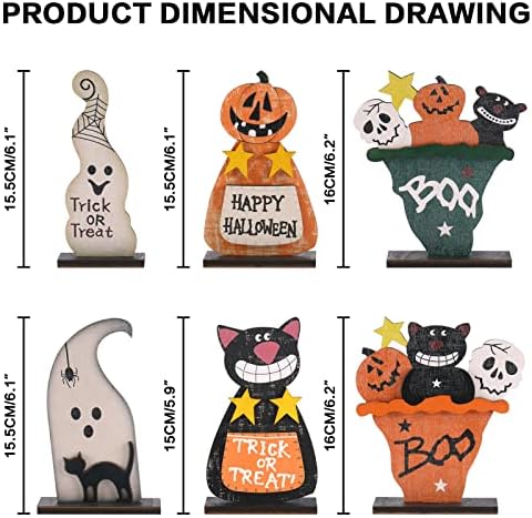 6PCS Halloween Black Cat/Pumpkin Monster/Ghost for Indoor Table Decorations