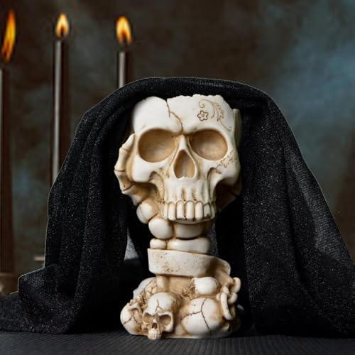 Skull Planter, Goth Flower Pot, Gothic Plant Pots, Succulent Pots with Drainage, Halloween Plant Pot, Tall White Skulls Statue, Funny Desk Home Decor, Cool Figurines Flower Pots Gift for Mother Father