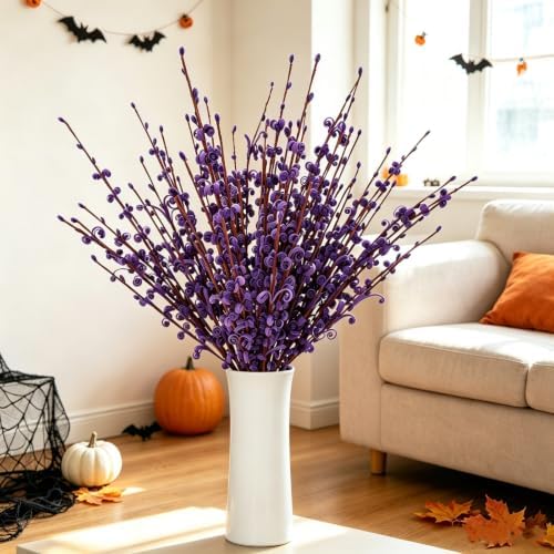12Pcs Artificial Jasmine Flowers,21.6" Fake Branches for Home Valentine St. Patrick Independence Halloween Fall Christmas Party Decor,Purple