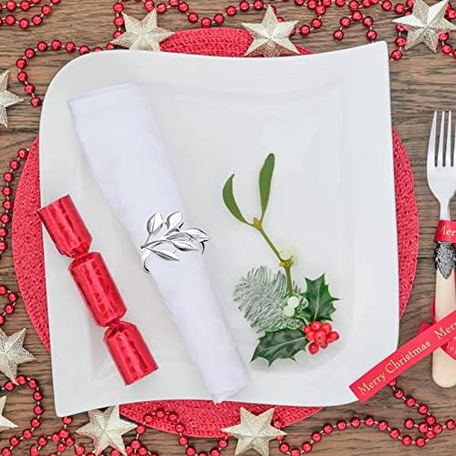 Legigo Silver Napkin Rings Set of 12, Metal Leaf Napkin Ring Holders for Cloth Napkins, Fall Napkin Ring Buckles Bulk for Wedding Receptions, Christmas Thanksgiving Holiday Party Dinner Table Settings