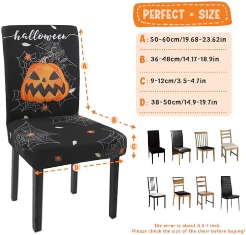 Halloween Chair Covers Set of 6 Pumpkin Ghost Spider Parsons Slipcovers