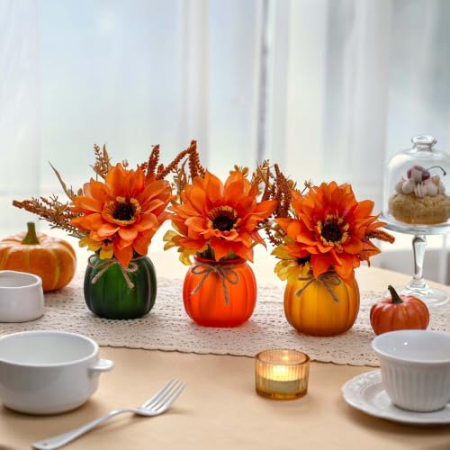 Fall Tiered Tray Decor - 3 Pcs Pumpkin Cups with Artificial Sunflowers