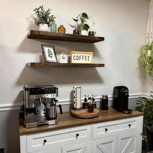 BAYKA Rustic Brown Floating Shelves 35.4in, Set of 2, Wall Mount Wood Shelf