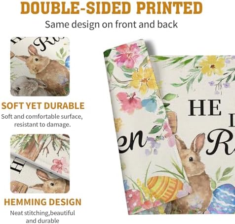 He is Risen Easter Placemats Set of 4 12x18 Inch Bunny Floral Cross Table Mats Spring Rabbit Flowers Eggs Place Mat for Dining Table Party Kitchen Decoration