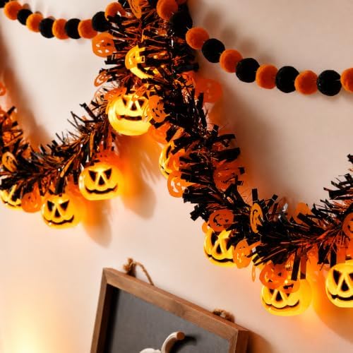 Halloween Garland with Lights, Halloween Tinsel Garland 10FT 20LED