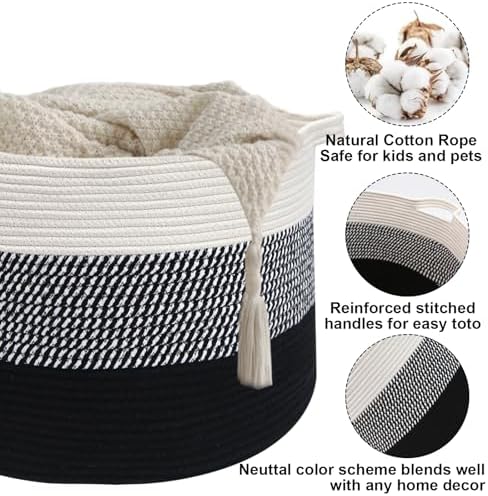 115L Extra Large Blanket Basket,Woven Laundry Basket-Mixed Black