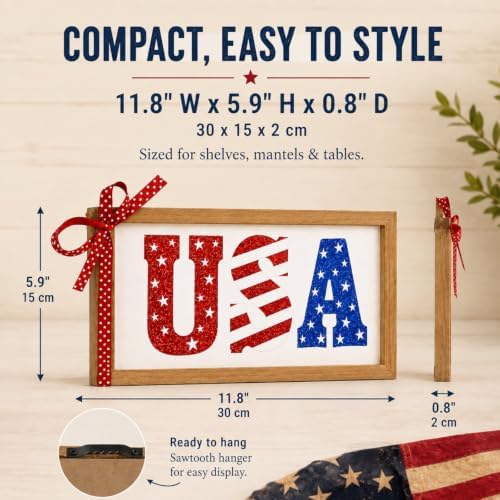 Patriotic USA Sign Labor Day Veterans Day Decor Table Wall Shelf