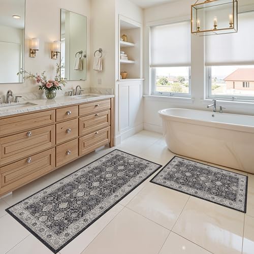 Washable 4-Piece Kitchen Floor Mats: Farmhouse Non-Slip Kitchen Sink Rug Easy Clean Water-Resistant Runners for Hallway