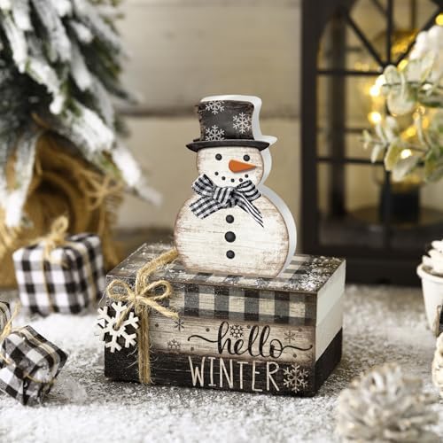 4 Pcs Winter Snowman Decor, Hello Winter Table Decorations