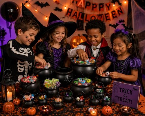 Fun Express Black Plastic Halloween Cauldron Set, Witch Buckets, 15pc