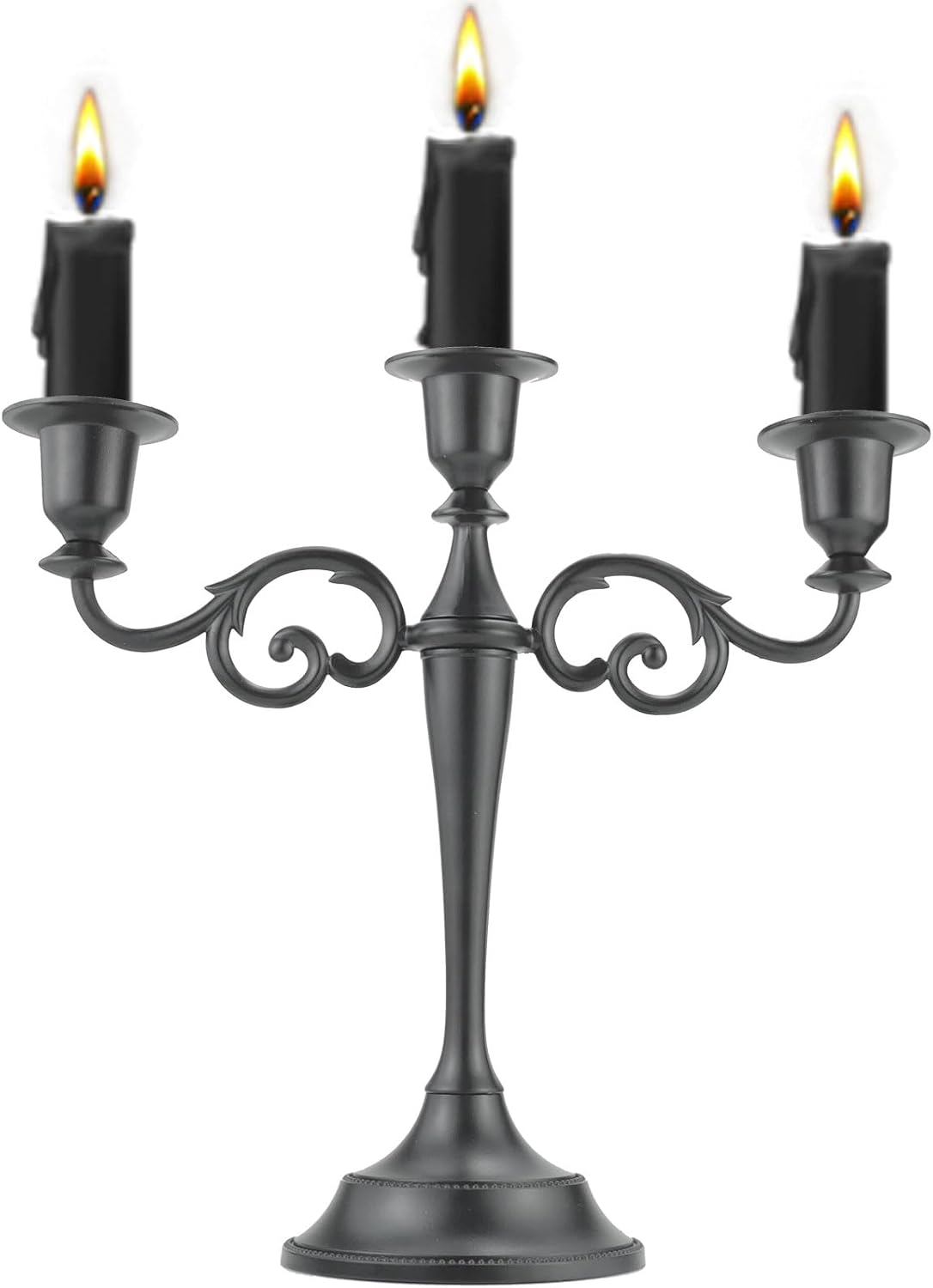 3-Arm Metal Candelabra Candle Holder Table Centerpiece, Black | Classic 3-Arm Metal Candelabra, Glossy Black Finish.