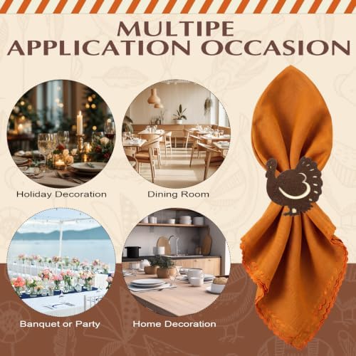 Roshtia 12 Pcs Wooden Fall Napkin Rings Thanksgiving, Turkey