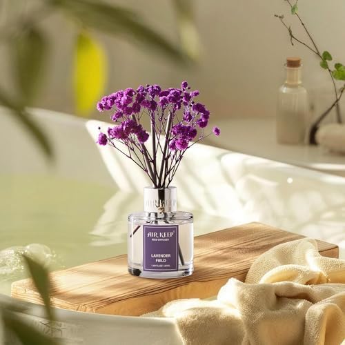 Airkeep Reed Diffuser Set,1.69 fl oz (50 ml) - Lavender Field Oil Diffusers with 8 Reed Sticks,Home Fragrance Reed