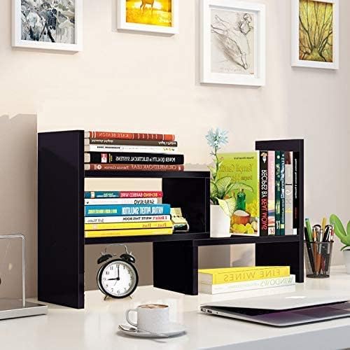 Sorfity Desktop Bookshelf Desk Storage Organizer Adjustable Wood Desktop Display Shelf Rack Counter Office Storage Rack