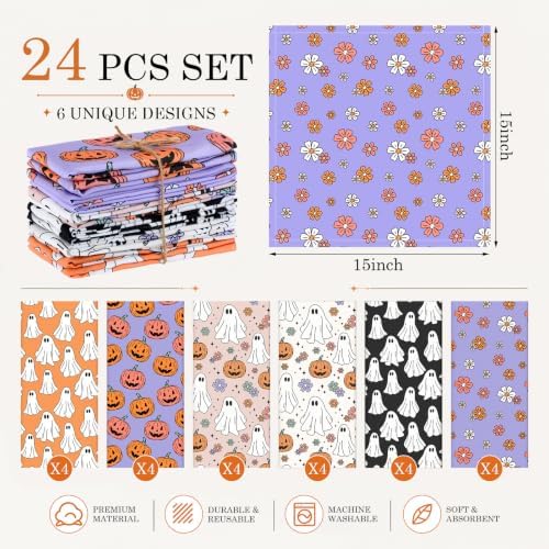 Mixweer 24 Pack Halloween Cloth Napkins Bulk, 15 x 15 Inch Square