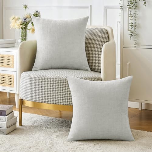 MIULEE Soft Chenille Throw Pillow Covers Light Gray 18x18 Inch Pack of 2