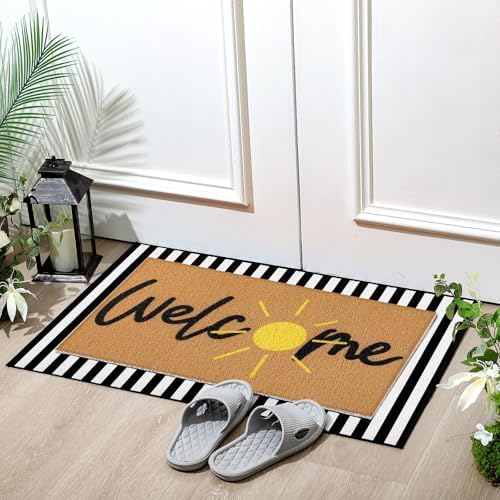 Tinideya 2 Pcs Sunshine Layered Doormat Set for Front Door Decor