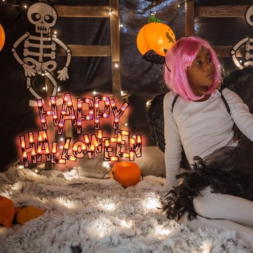 LAMPHOME 16'' Decorations Window Silhouette, Light Up Window Lights, Lighted Happy Halloween for Party Home Tabletop Ornaments