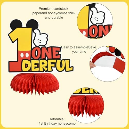 TONIFUL 1st Birthday Black Red Yellow Mouse Themed Table Centerpieces