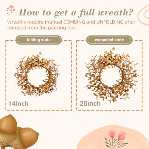 YNYLCHMX 20" Fall Wreath for Front Door, Brown Eucalyptus and Berry Decor
