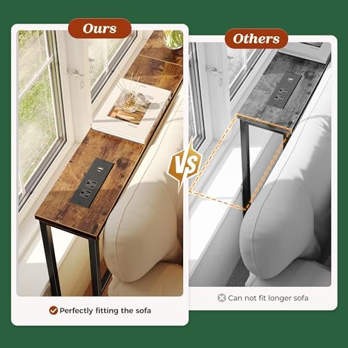 SUPERJARE 110.2 inch Narrow Behind Couch Table with Charging Stations