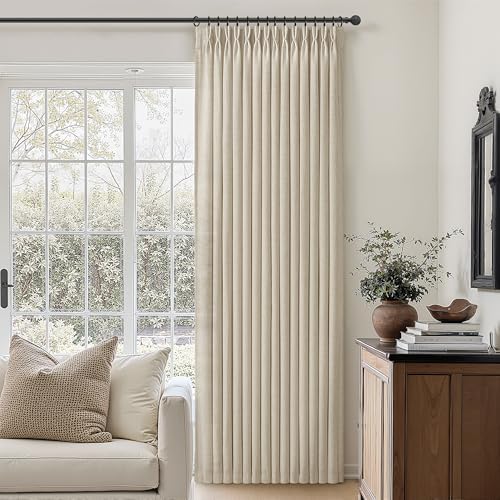 Pinch Pleated Natural Linen Curtains 94 Inches Long 2 Panels Set for Bedoom, Boho Memory Shape Burlywood Birch Semi